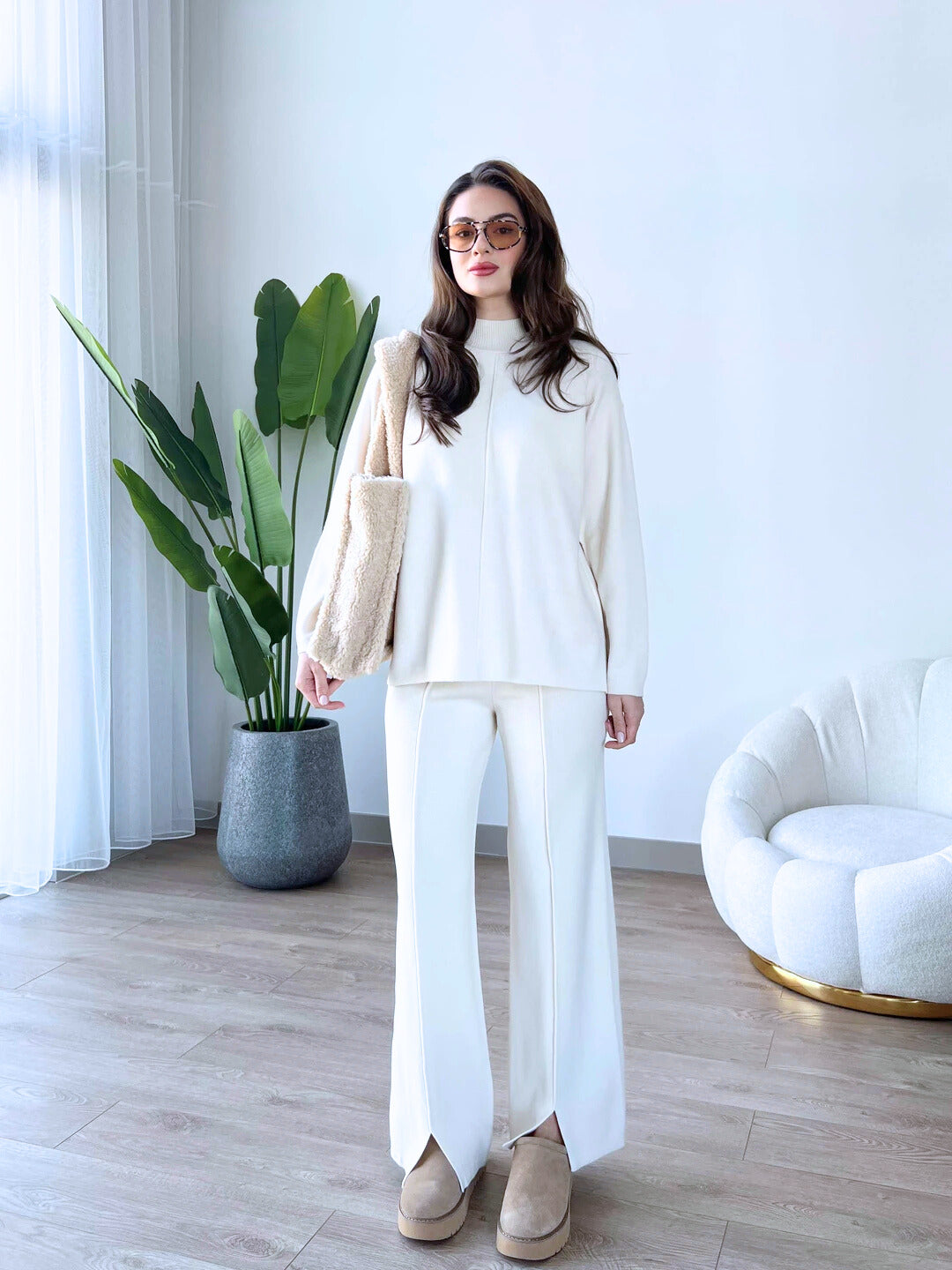Nicole French Terry Co-ord Set (Brilliant White) - Sohu Lifestyle