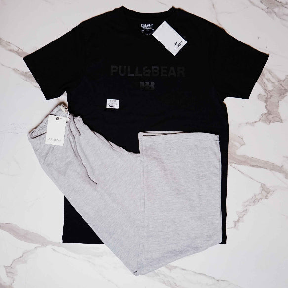P&B Black T-Shirt & Grey Wide Leg Trouser For Men - Sohu Lifestyle