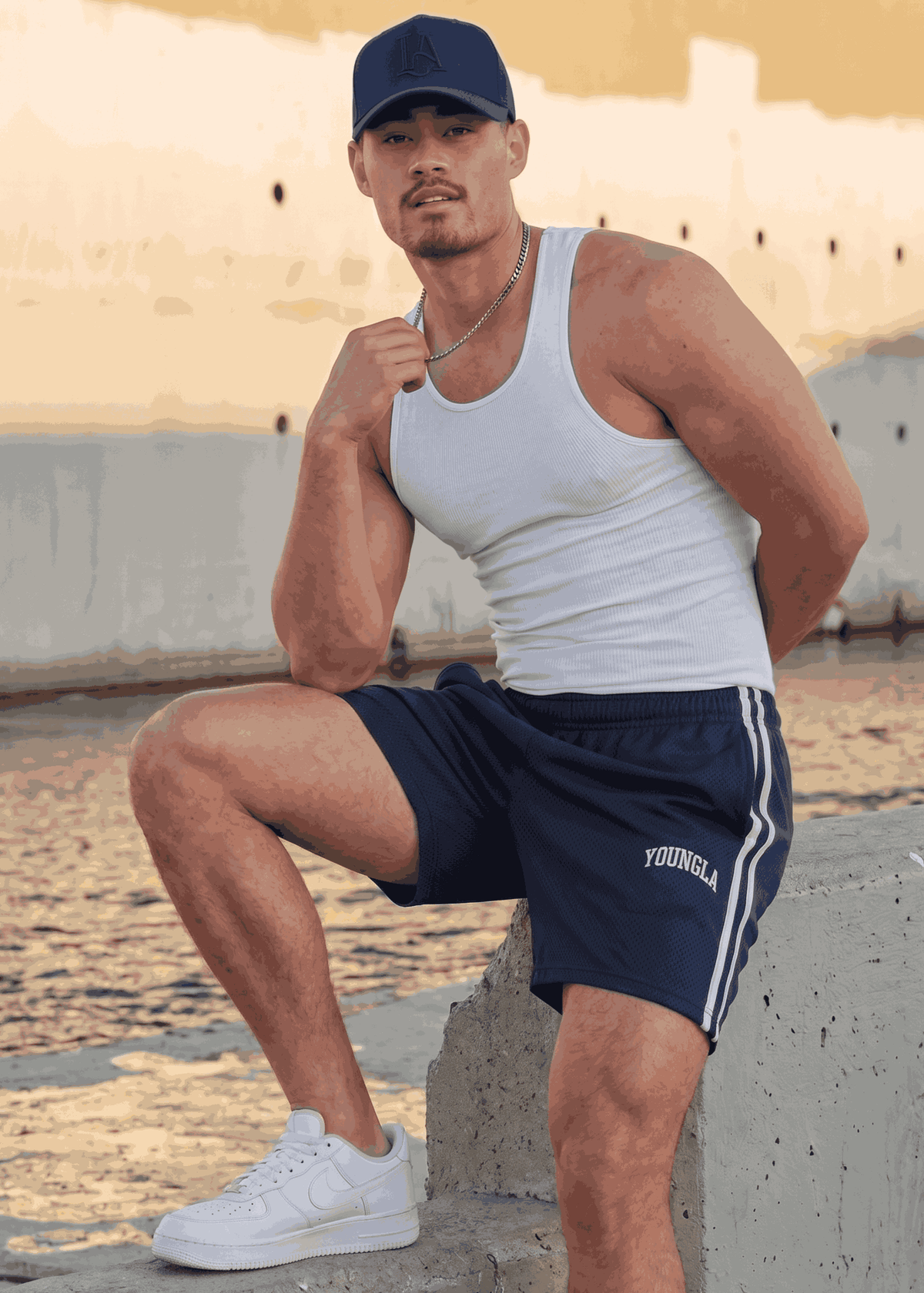 YOUNGLA Flagship Interlock Shorts (Navy Blue) - Sohu Lifestyle