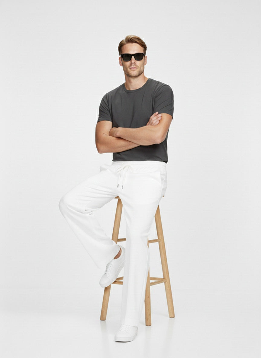 P&B Mens Wide Leg Trousers (White) - Sohu Lifestyle