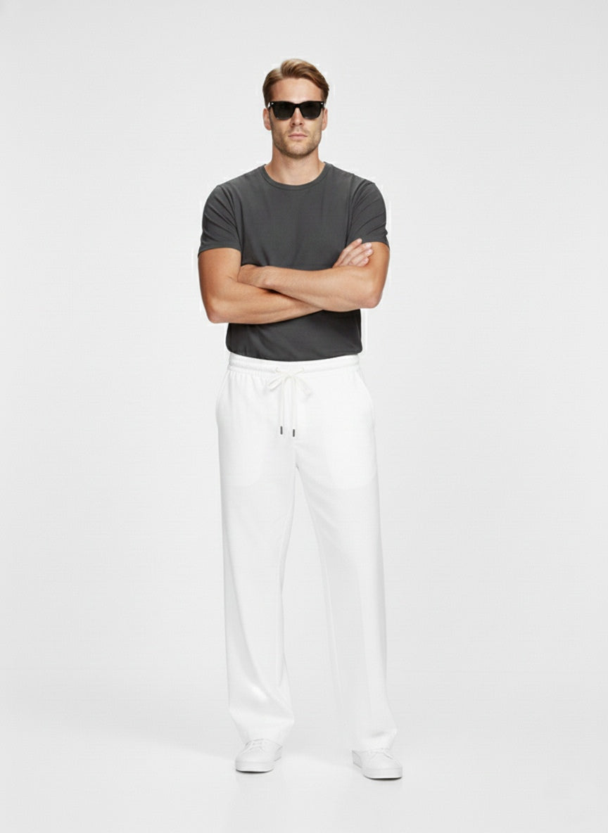 P&B Mens Wide Leg Trousers (White) - Sohu Lifestyle