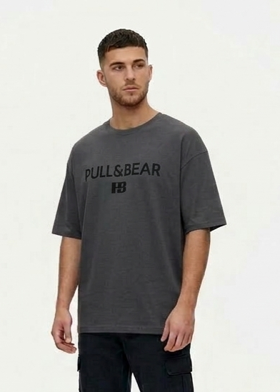 Pull&Bear Oversized T-Shirt For Men (Dark-Grey) - Sohu Lifestyle