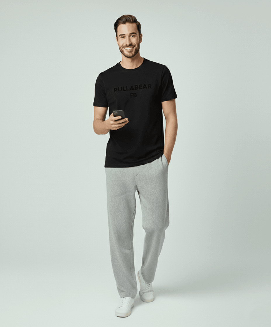 P&B Black T-Shirt & Grey Wide Leg Trouser For Men - Sohu Lifestyle