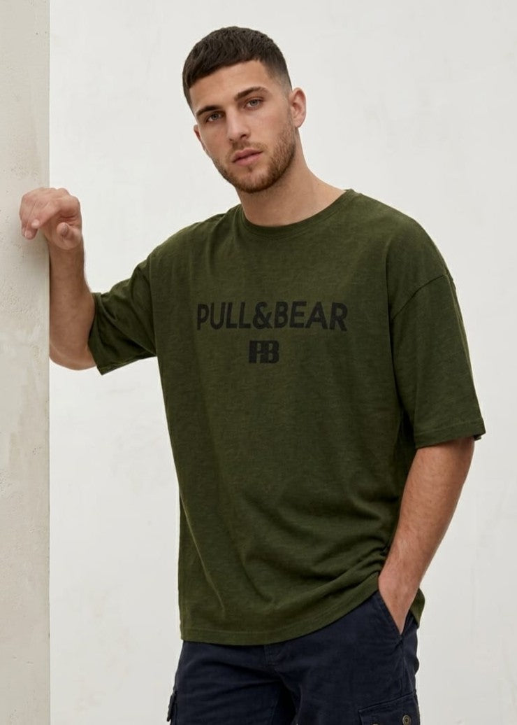 Pull&Bear Oversized T-Shirt For Men (Olive-Green) - Sohu Lifestyle