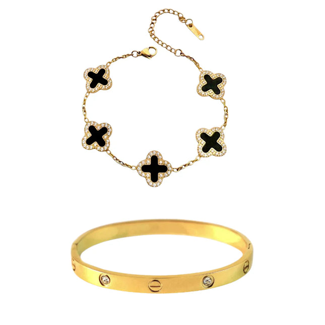 5 Clover Midnight Bracelet and Love Bangle Stack - Sohu Lifestyle