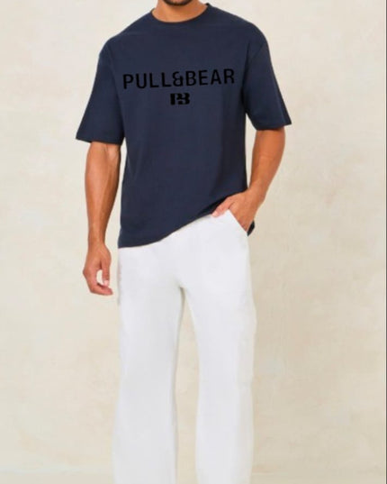 P&B Navy Blue T-Shirt & White Wide Leg Trouser For Men