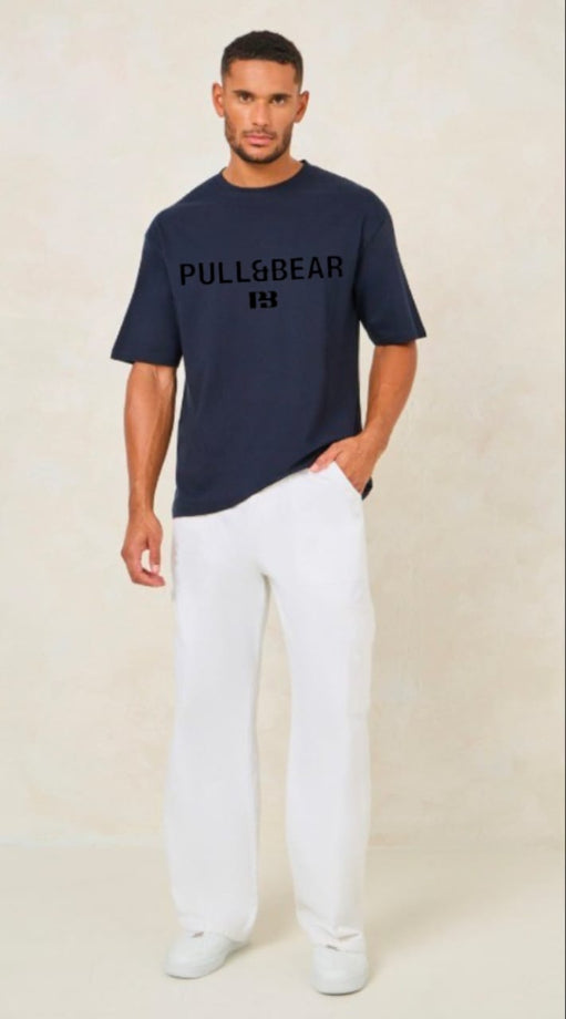P&B Navy Blue T-Shirt & White Wide Leg Trouser For Men
