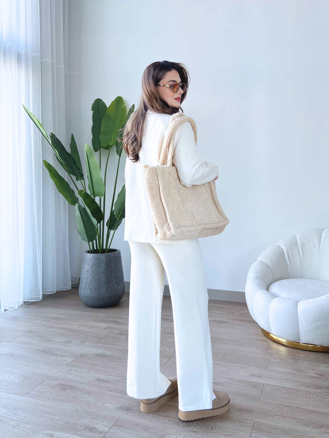Nicole French Terry Co-ord Set (Brilliant White) - Sohu Lifestyle