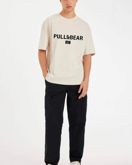 P&B Beige T-Shirt & Black Wide Leg Trouser For Men