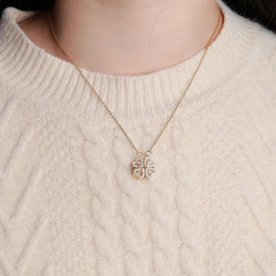 Magnetic Folding Heart Leaf Clover Necklace - Sohu Lifestyle