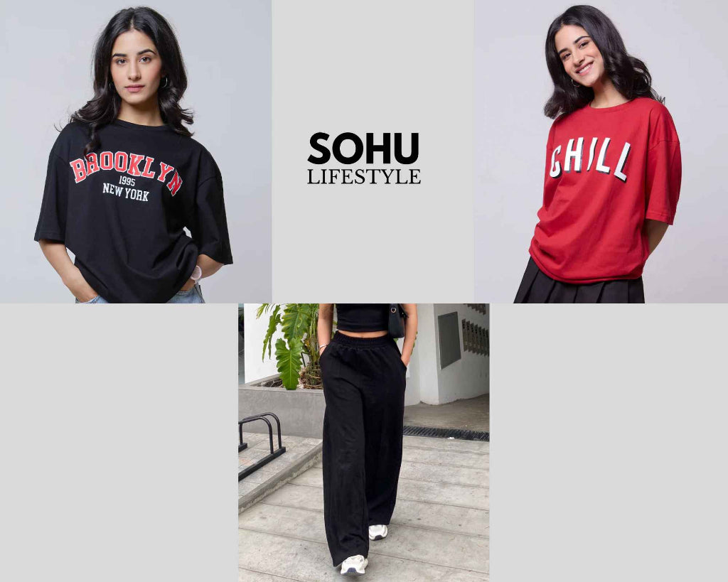 Pack of 2 T-Shirts & Black Wide Leg Trouser