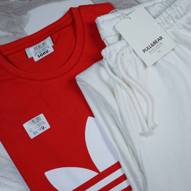 P&B Wide Leg Trouser & Red Trifoil T-Shirt Set - Sohu Lifestyle
