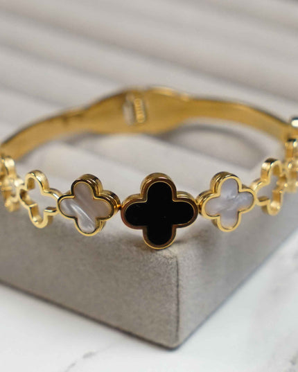 Black and White Clover Bangle Bracelet - Sohu Lifestyle