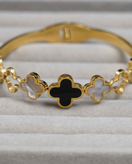 Black and White Clover Bangle Bracelet - Sohu Lifestyle