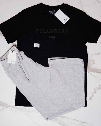 P&B Black T-Shirt & Grey Wide Leg Trouser For Men