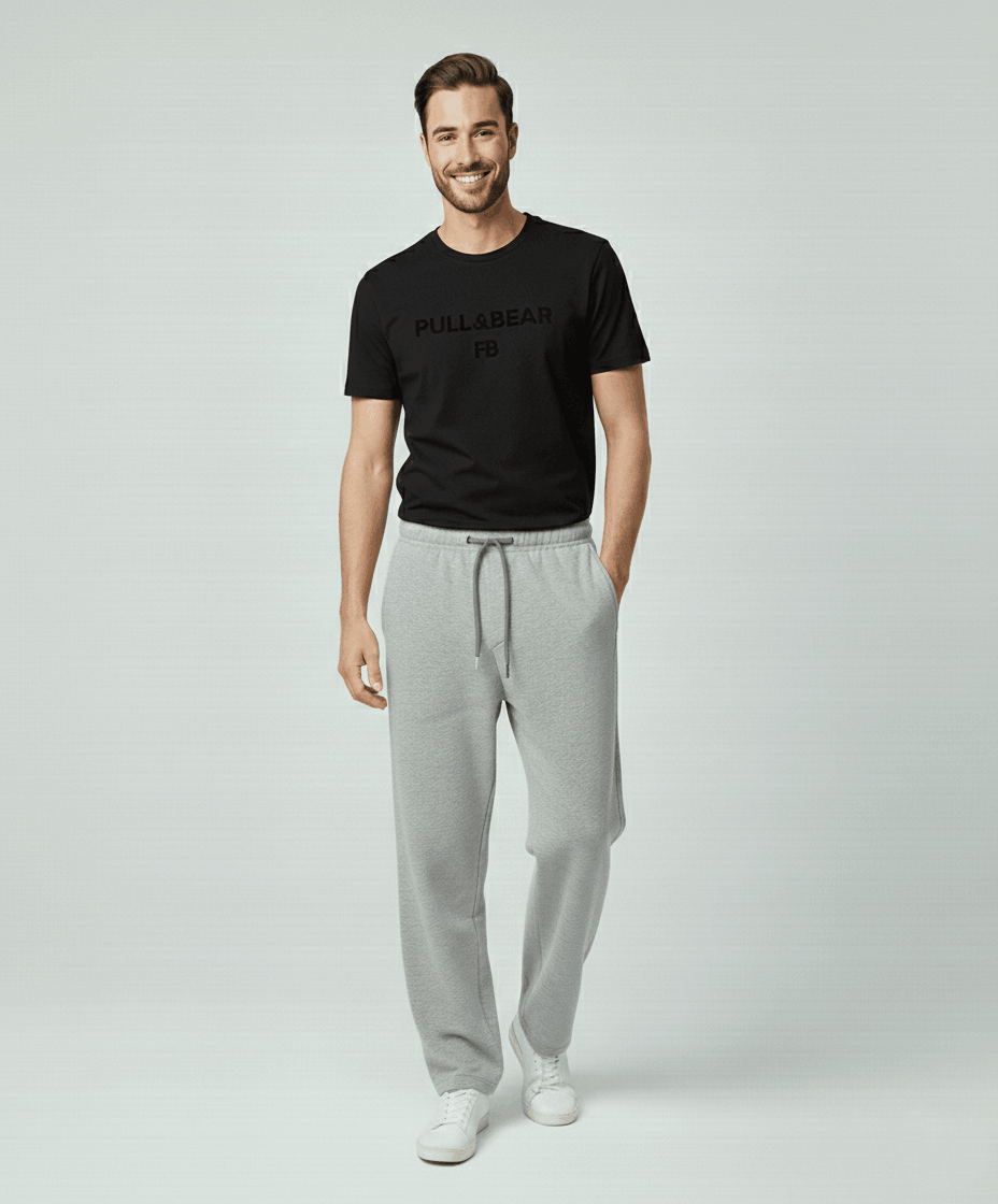 P&B Black T-Shirt & Grey Wide Leg Trouser For Men - Sohu Lifestyle