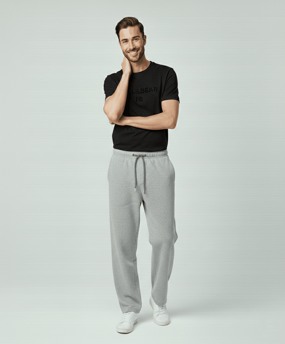 P&B Black T-Shirt & Grey Wide Leg Trouser For Men - Sohu Lifestyle