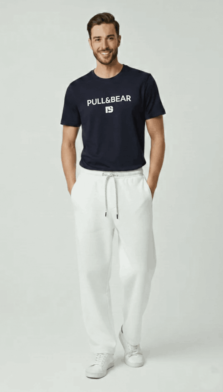 P&B Navy Blue T-Shirt & White Wide Leg Trouser For Men - Sohu Lifestyle