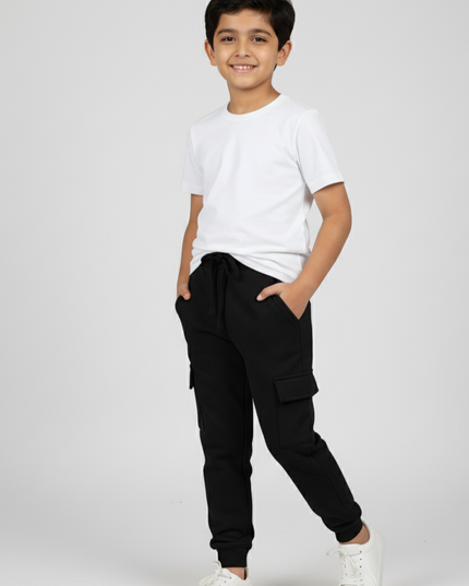 Kids Cargo Fleece Trouser (Black) - Sohu Lifestyle