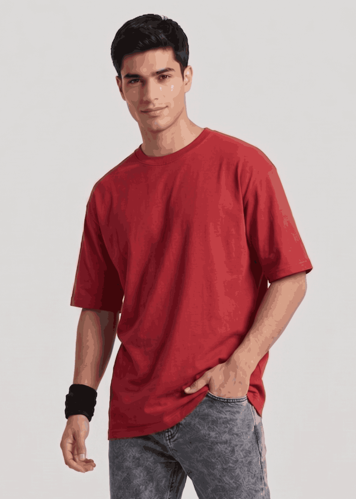 P&B Oversized Terry T-Shirt For Men (Red) - Sohu Lifestyle