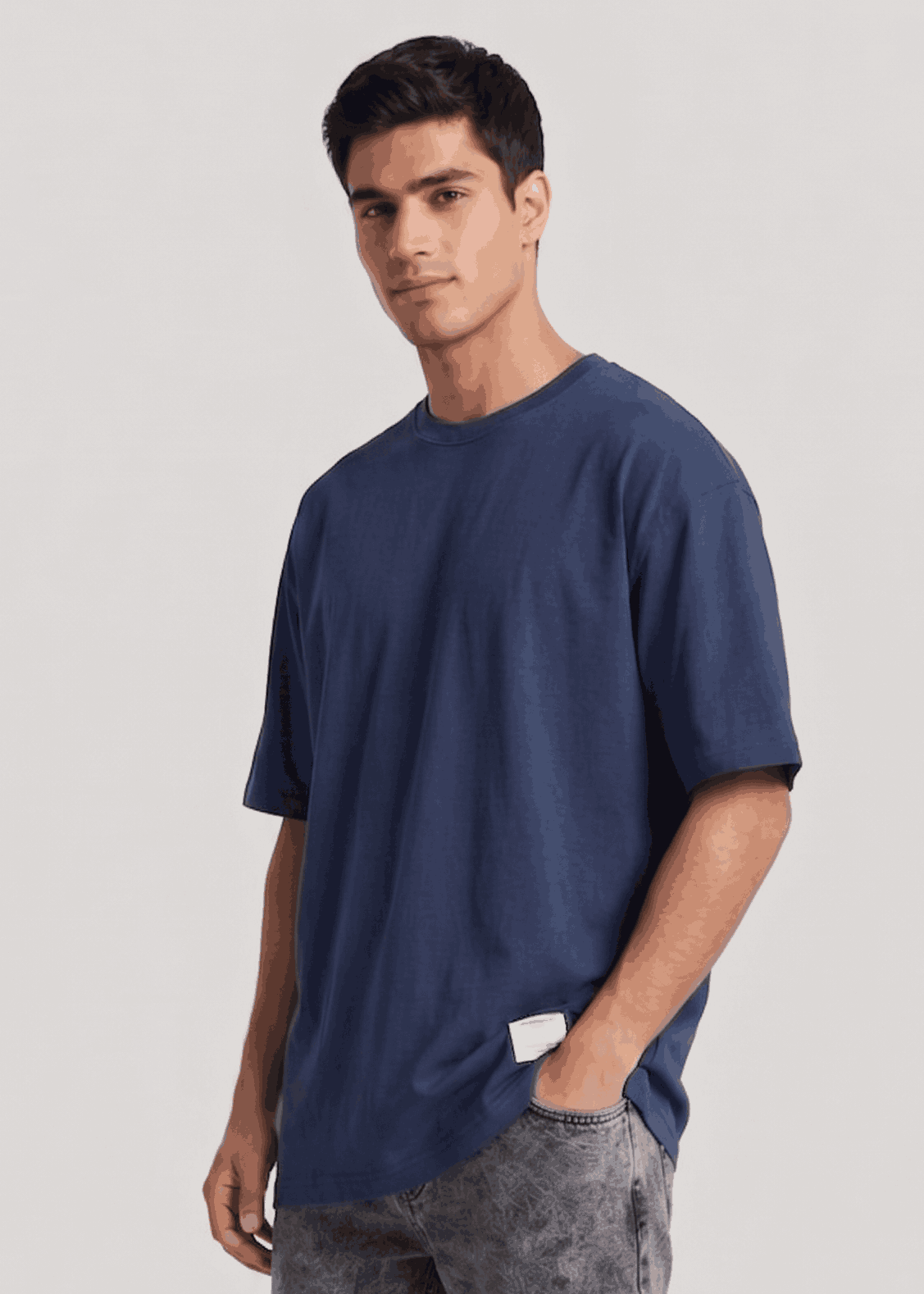 P&B Oversized Terry T-Shirt For Men (Navy- Blue) - Sohu Lifestyle