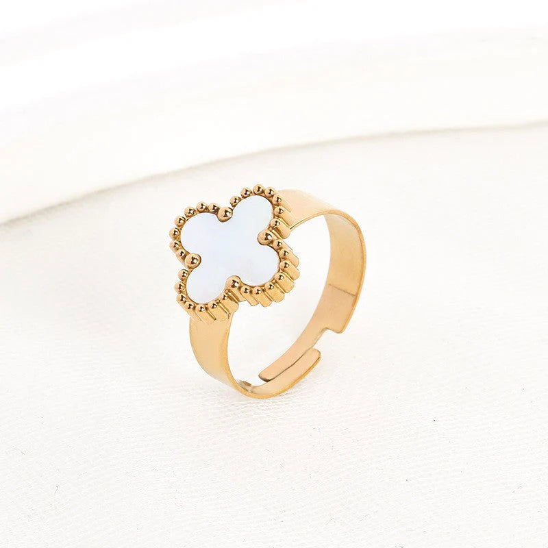 Adjustable Clover Ring White - Sohu Lifestyle