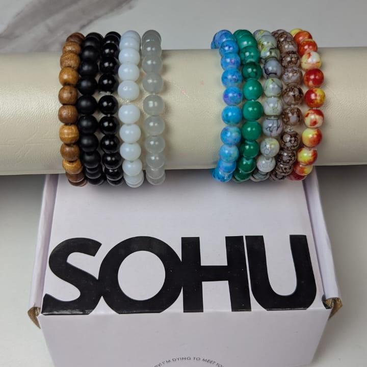 Pack of 10 Multicolor Stone Beaded Bracelets - Sohu Lifestyle