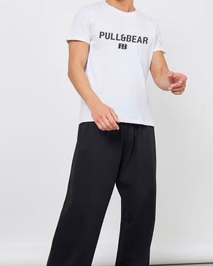 P&B White T-Shirt & Black Wide Leg Trouser Combo For Men