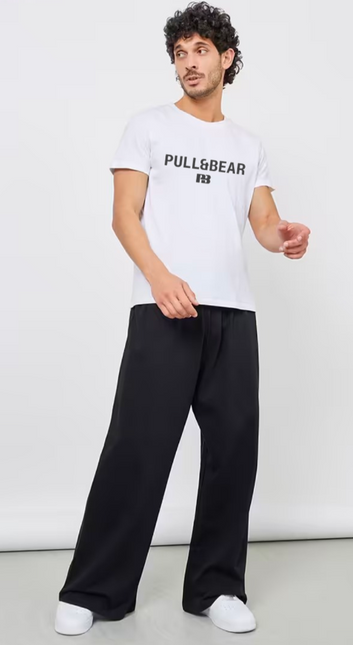 P&B White T-Shirt & Black Wide Leg Trouser Combo For Men