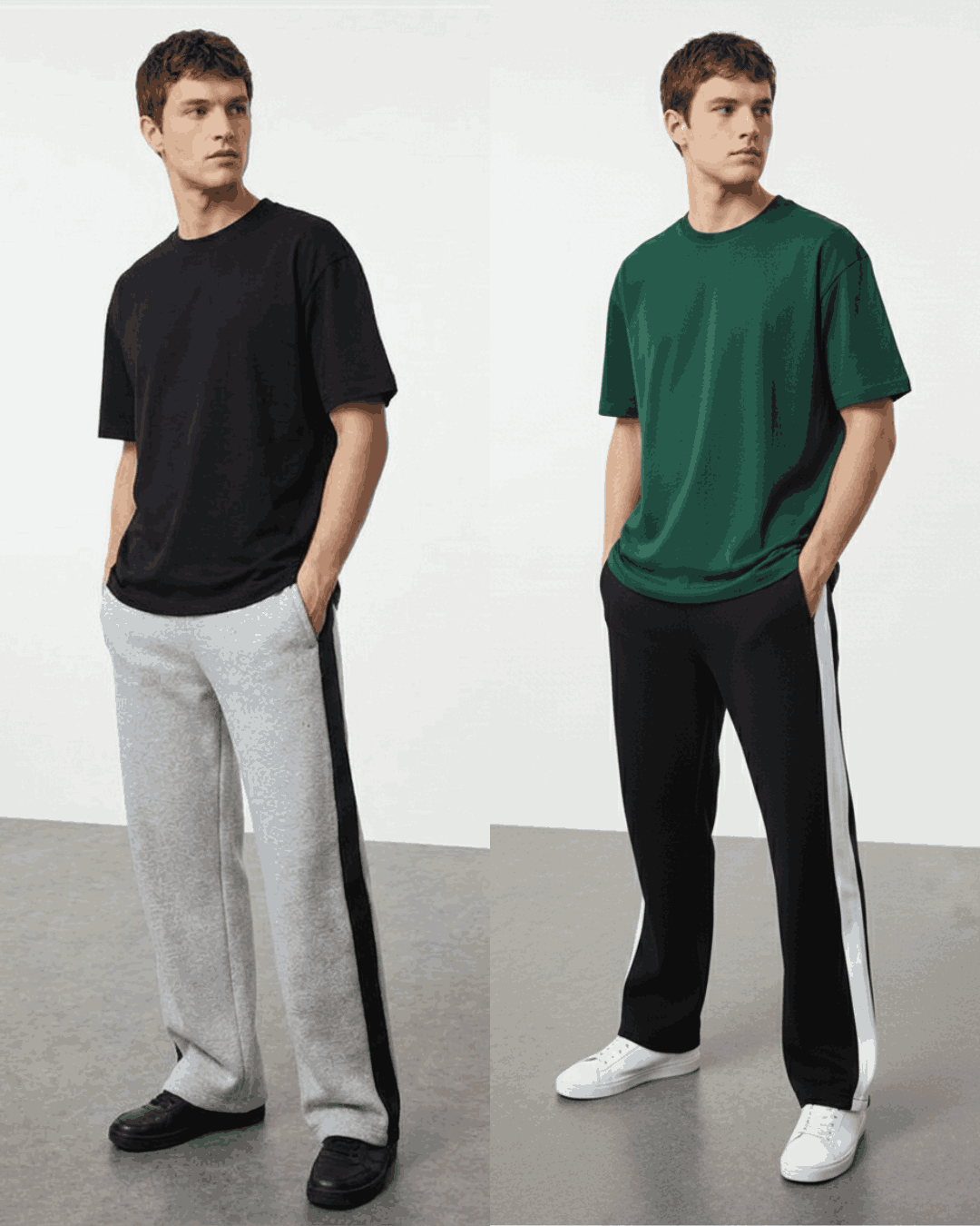 Pack of 2 P&B Side Stripe Trousers For Men's (Black + Grey) - Sohu Lifestyle