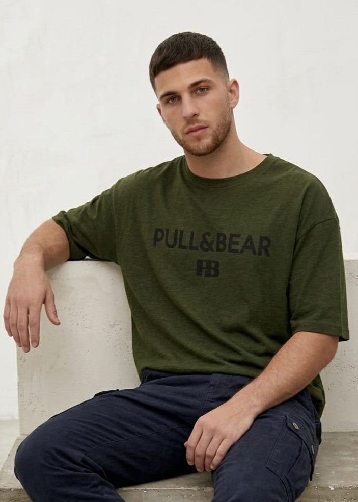 Pull&Bear Oversized T-Shirt For Men (Olive-Green) - Sohu Lifestyle