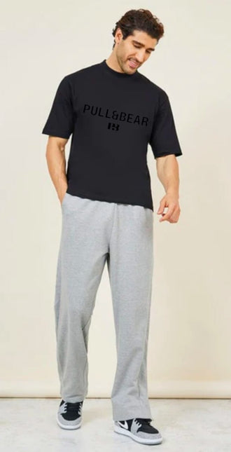 P&B Black T-Shirt & Grey Wide Leg Trouser For Men