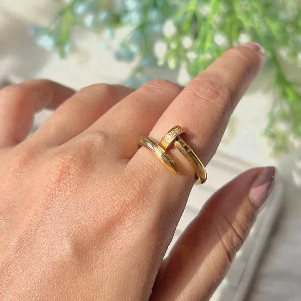 Gold Nail ring with stones - Sohu Lifestyle