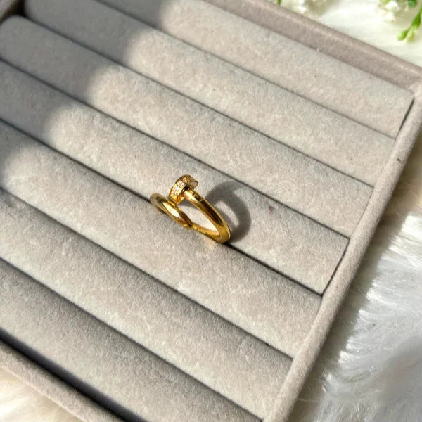 Gold Nail ring with stones - Sohu Lifestyle
