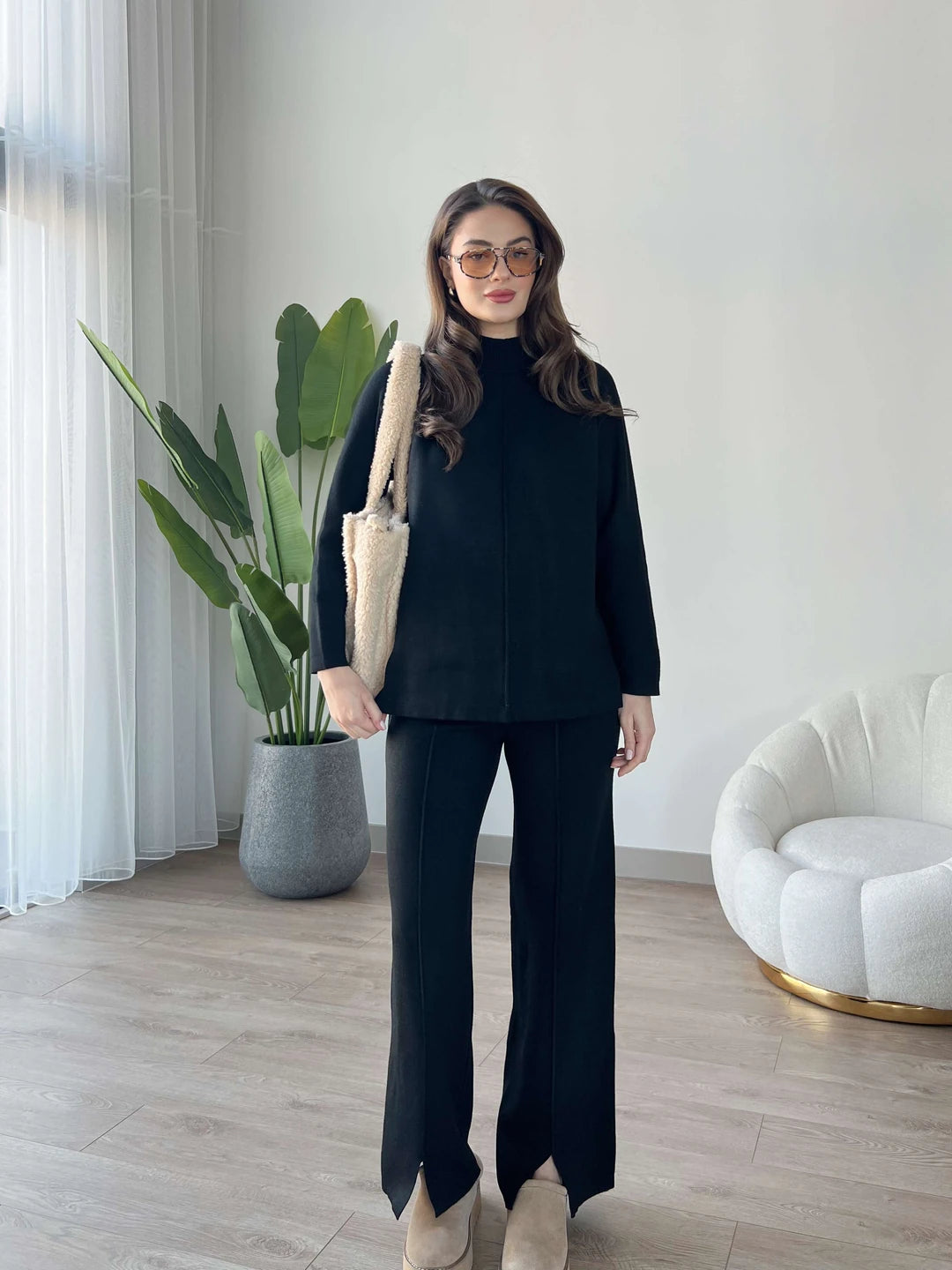 Summer Nicole French Terry Co-ord Set (Bold Black) - Sohu Lifestyle