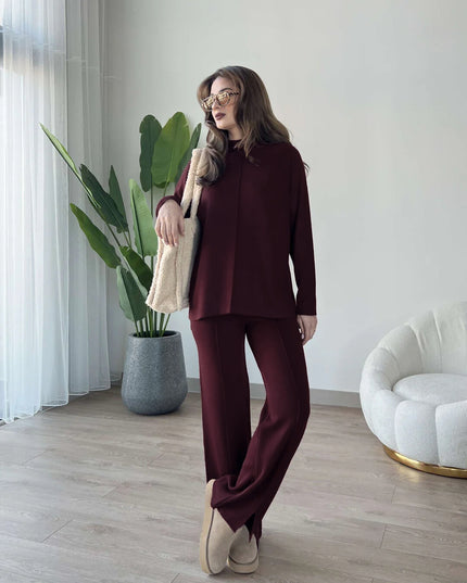Winter Nicole French Co-ord Set (Maroon) - Sohu Lifestyle