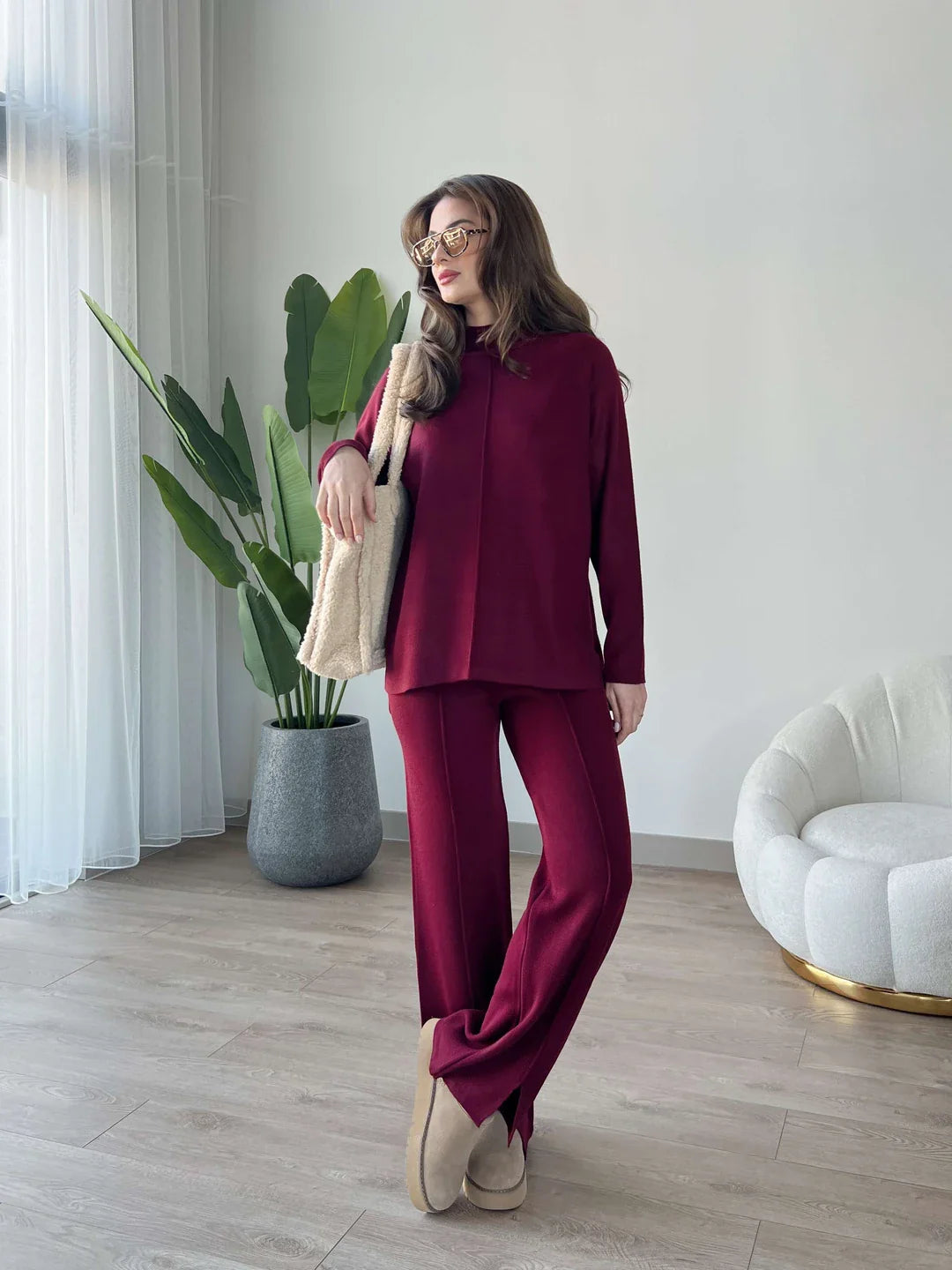 Winter Nicole French Co-ord Set (Maroon) - Sohu Lifestyle